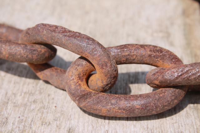 photo of antique logging chain w/ large hand forged iron ring farm tool for towing, skiding & stump pulling #8