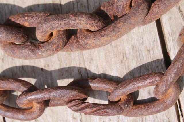 photo of antique logging chain w/ large hand forged iron ring farm tool for towing, skiding & stump pulling #10