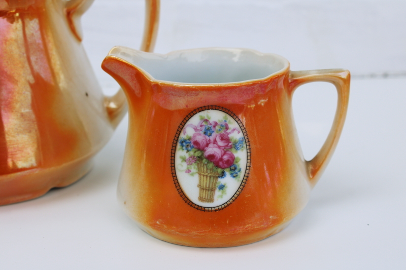 photo of antique lusterware china tea set, tea pot w/ creamer sugar bowl 1920s vintage German luster porcelain #3