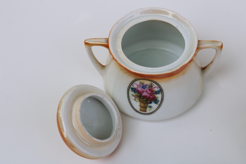 photo of antique lusterware china tea set, tea pot w/ creamer sugar bowl 1920s vintage German luster porcelain #5