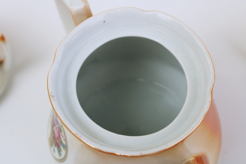 photo of antique lusterware china tea set, tea pot w/ creamer sugar bowl 1920s vintage German luster porcelain #7