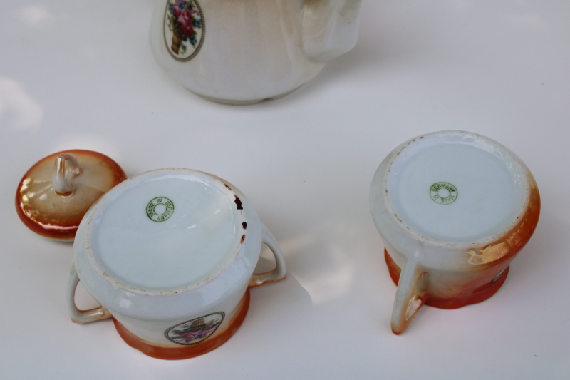 photo of antique lusterware china tea set, tea pot w/ creamer sugar bowl 1920s vintage German luster porcelain #10