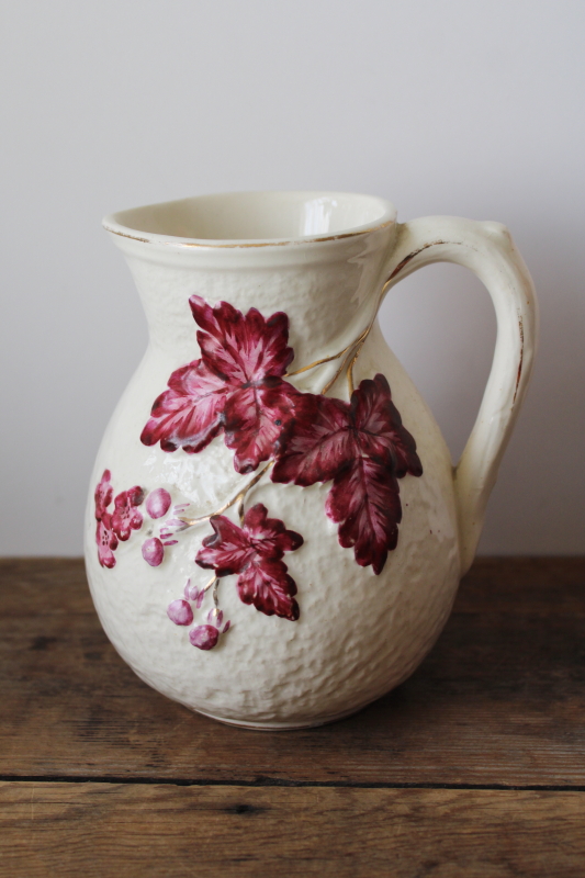 photo of antique majolica pitcher Avalon Faience Chesapeake pottery, 1880s vintage  #1