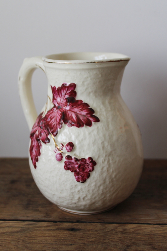 photo of antique majolica pitcher Avalon Faience Chesapeake pottery, 1880s vintage #2