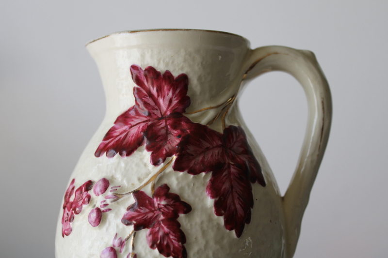 photo of antique majolica pitcher Avalon Faience Chesapeake pottery, 1880s vintage #5