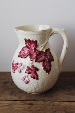 catalog photo of antique majolica pitcher Avalon Faience Chesapeake pottery, 1880s vintage 