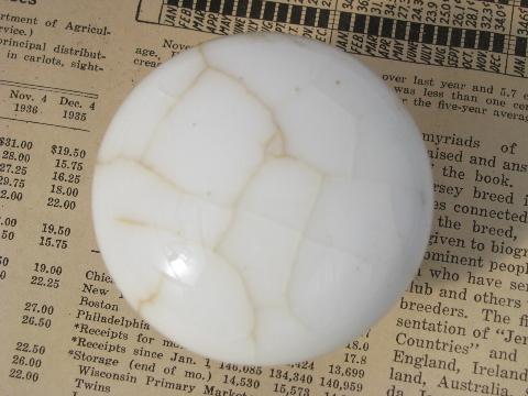 photo of antique marbled crackle white porcelain door knobs, vintage hardware #3