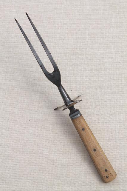 photo of antique meat fork w/ old bone handle, 1800s vintage game or roast carving fork #7