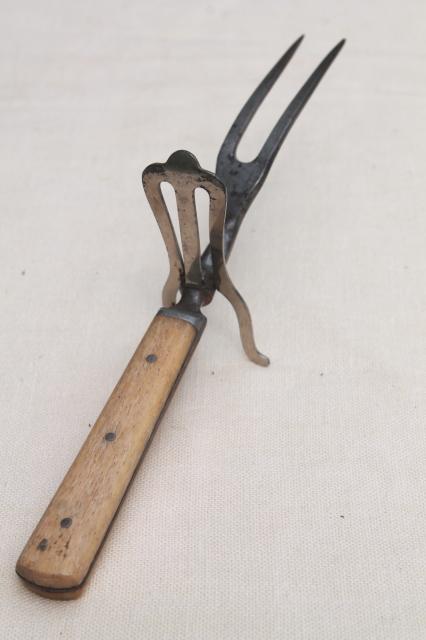 photo of antique meat fork w/ old bone handle, 1800s vintage game or roast carving fork #10