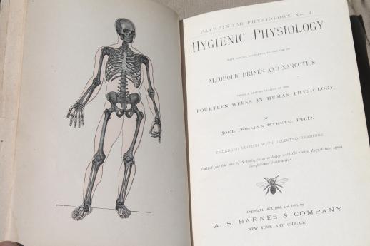 photo of antique medical book, 1880s pro-prohibition physiology text w/ color anatomy prints #3