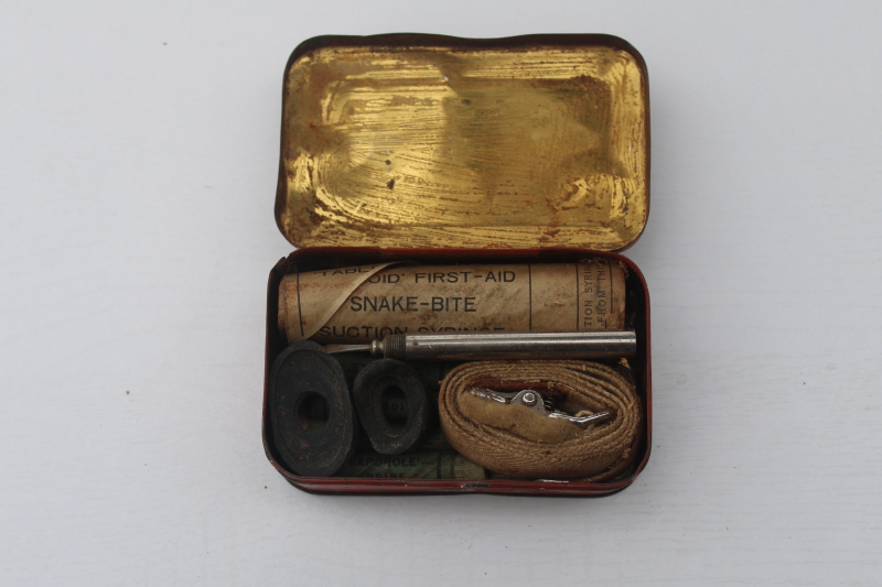 photo of antique medical kit Snakebite set original contents in metal tin Burroughs Wellcome & Co  #5