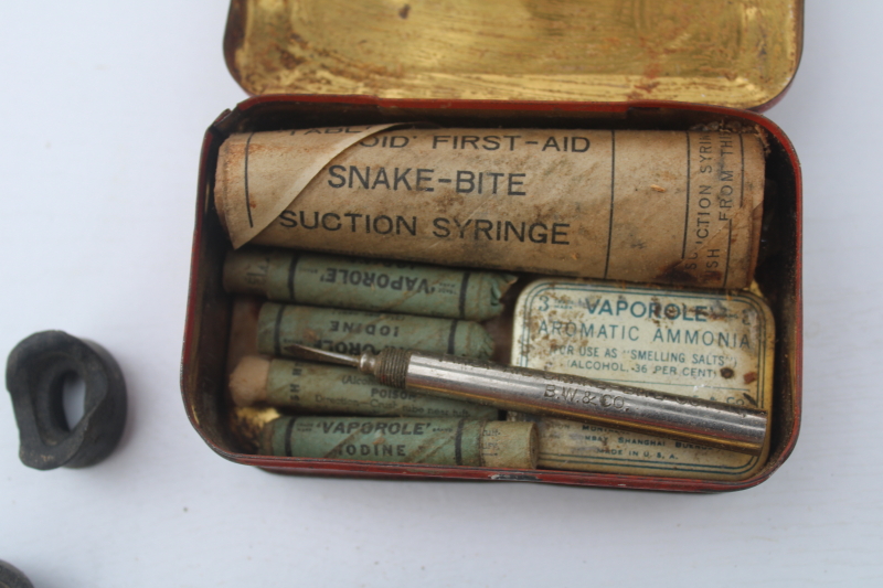 photo of antique medical kit Snakebite set original contents in metal tin Burroughs Wellcome & Co  #7