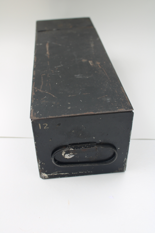 photo of antique metal deed box, early 1900s vintage safe deposit box w/ drawer handle #2