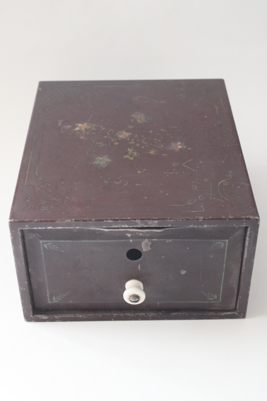 photo of antique metal file card drawer gold painted Florence, stereoscopic card cabinet?  #1