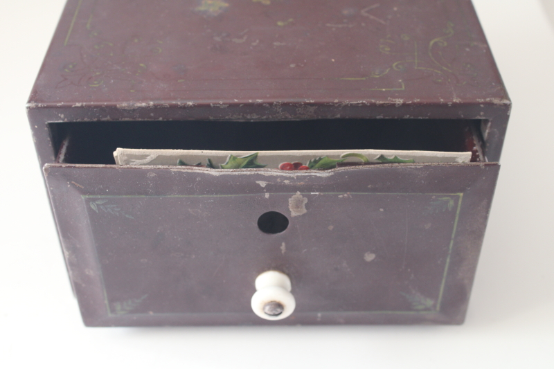 photo of antique metal file card drawer gold painted Florence, stereoscopic card cabinet?  #2