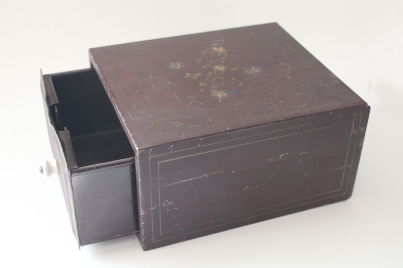 photo of antique metal file card drawer gold painted Florence, stereoscopic card cabinet?  #3