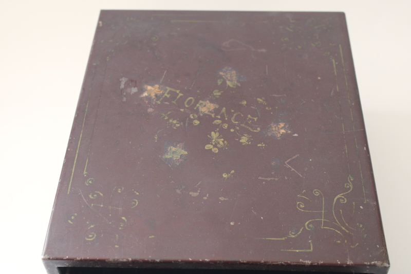 photo of antique metal file card drawer gold painted Florence, stereoscopic card cabinet?  #5
