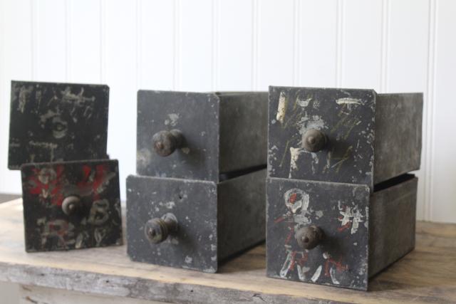 photo of antique metal junk drawers, vintage industrial parts storage cubbies for rustic upcycle #1