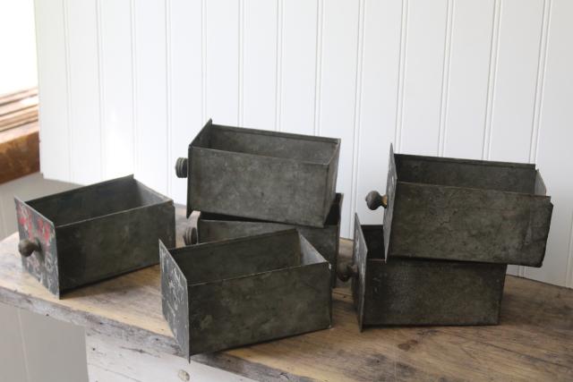 photo of antique metal junk drawers, vintage industrial parts storage cubbies for rustic upcycle #11