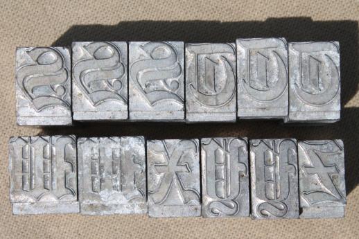 photo of antique metal letterpress type, printer's capital letters in large Engravers Old English font #11