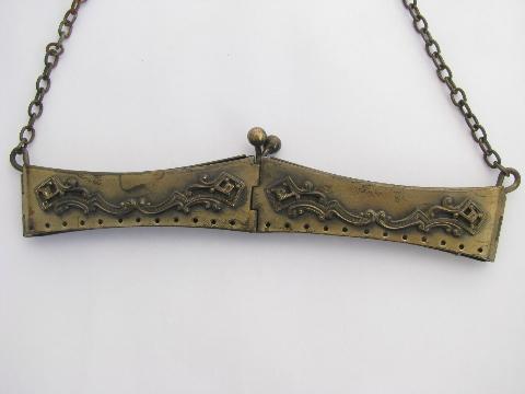 photo of antique metal purse clasp, hardware for old needlework reticule or mesh handbag #2