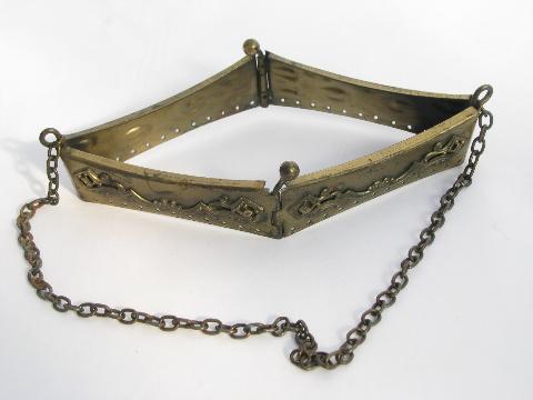 photo of antique metal purse clasp, hardware for old needlework reticule or mesh handbag #5