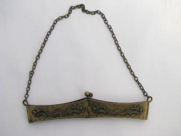 catalog photo of antique metal purse clasp, hardware for old needlework reticule or mesh handbag