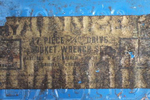 photo of antique metal tool box, Century tin w/ worn & distressed vintage blue paint #5