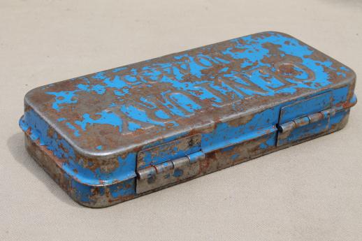 photo of antique metal tool box, Century tin w/ worn & distressed vintage blue paint #7