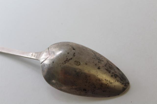 photo of antique mid 19th century serving spoons, engraved script coin silver & german silver #7