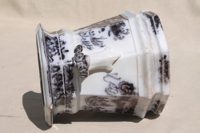 photo of antique mid-1800s English transferware flow mulberry black china jar, Pelew Chinese scene chinioserie #8