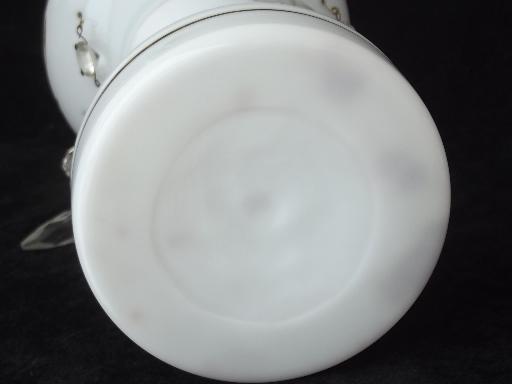 photo of antique milk glass mantel lamp w/ glass prisms, deco vintage lamp base  #8