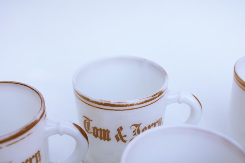 photo of antique milk glass mugs, early 1900s vintage Tom and Jerry Christmas eggnog punch cups #3