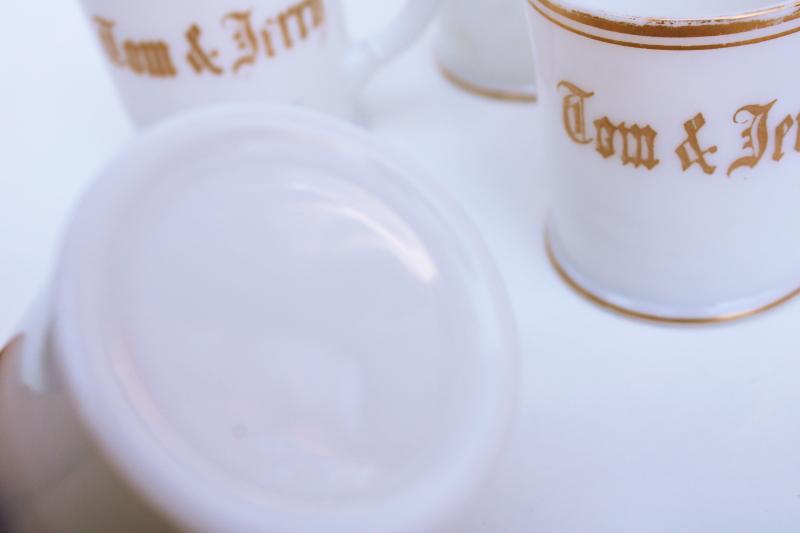 photo of antique milk glass mugs, early 1900s vintage Tom and Jerry Christmas eggnog punch cups #5