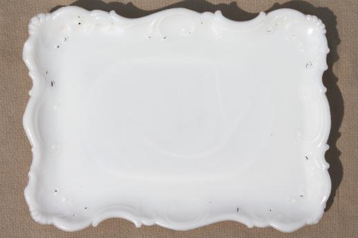 photo of antique milk glass pin trays, perfume bottle tray, catch-all dish for vanity table #4