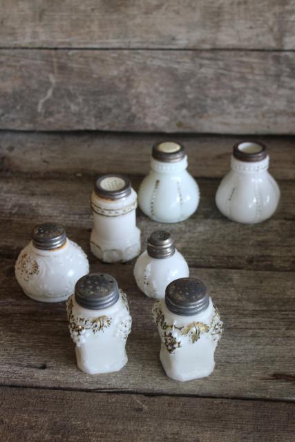 photo of antique milk glass shakers, turn of the century vintage pressed pattern glass #2