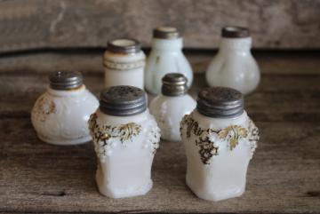 catalog photo of antique milk glass shakers, turn of the century vintage pressed pattern glass