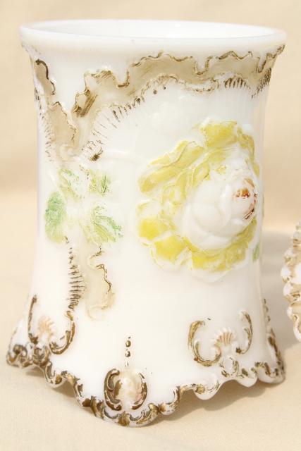 photo of antique milk glass vanity apothecary jar w/ roses for rose petals or potpourri #11