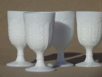 catalog photo of antique milk glass wine glasses, diamond & zipper pressed glass goblets 