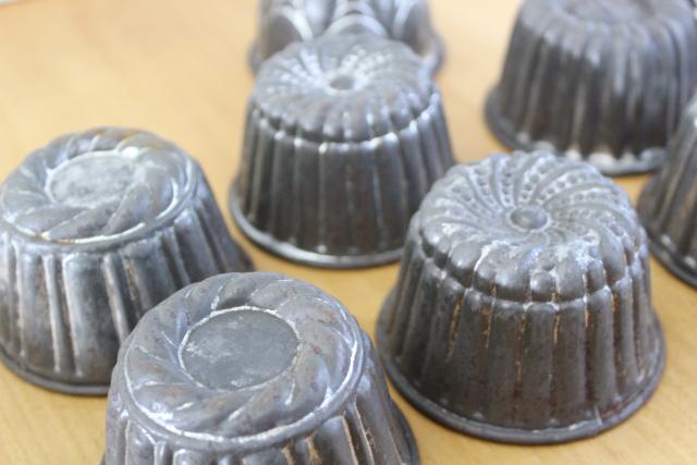 photo of antique mini turks head molds, heavy tinned steel baking pans or custard pudding mold #5