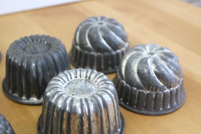 photo of antique mini turks head molds, heavy tinned steel baking pans or custard pudding mold #6