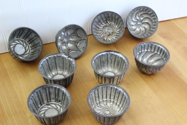 photo of antique mini turks head molds, heavy tinned steel baking pans or custard pudding mold #8