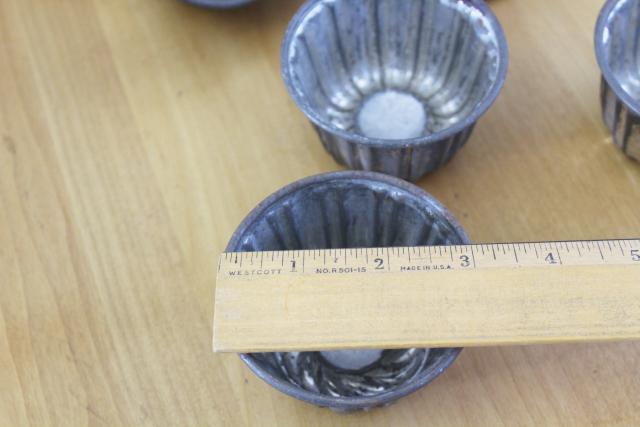 photo of antique mini turks head molds, heavy tinned steel baking pans or custard pudding mold #9