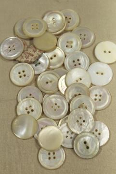 catalog photo of antique mother of pearl shell button lot, large buttons several styles, vintage sewing notion