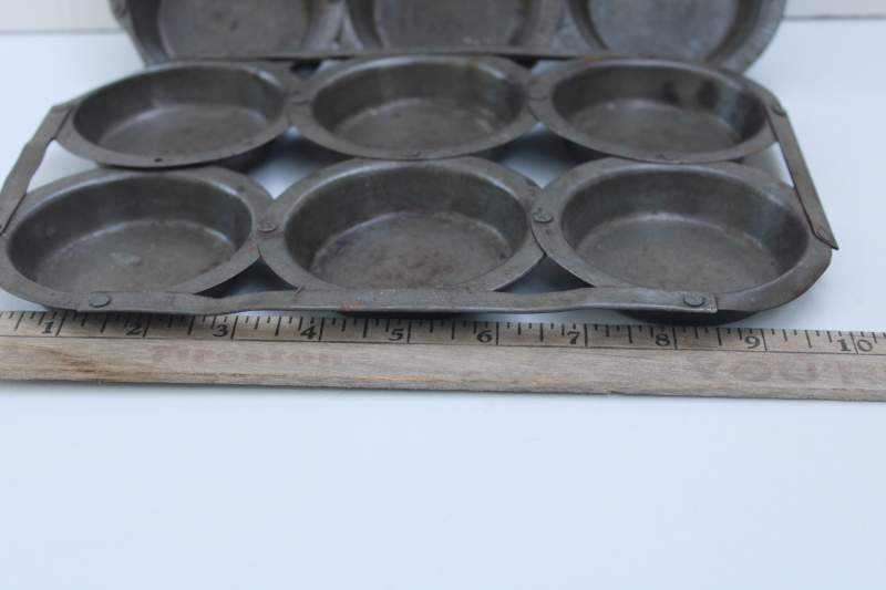 photo of antique muffin or mini pie pans, vintage kitchenware tin baking cups w/ primitive joined construction #3