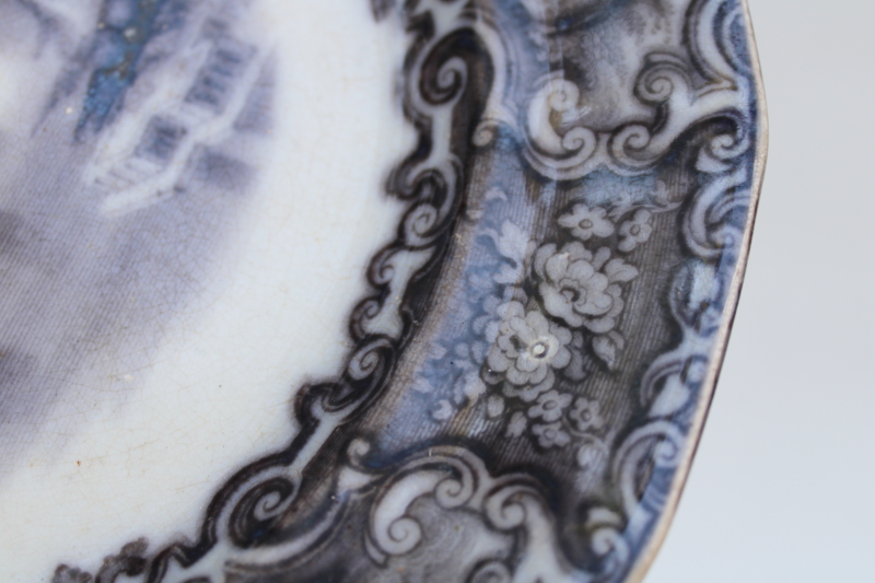 photo of antique mulberry flow black transferware china plate mid 1800s, 19th century English ironstone Calcutta pattern  #8