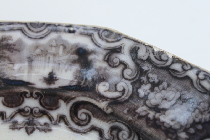 photo of antique mulberry flow black transferware china plate mid 1800s, 19th century English ironstone Calcutta pattern  #9