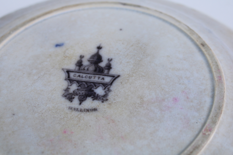 photo of antique mulberry flow black transferware china plate mid 1800s, 19th century English ironstone Calcutta pattern  #12