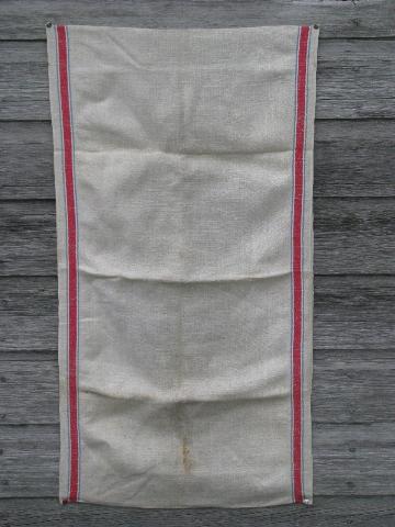 photo of antique natural flax linen striped towel fabric lot, vintage towels #2