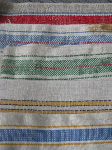 photo of antique natural flax linen striped towel fabric lot, vintage towels #3